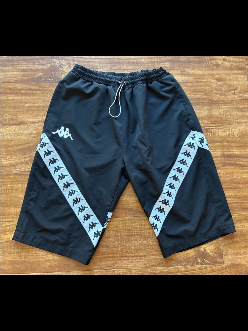 KAPPA Mens Casual Shorts Sports Pants Black White Logo Sportswear Bottom Sz XL